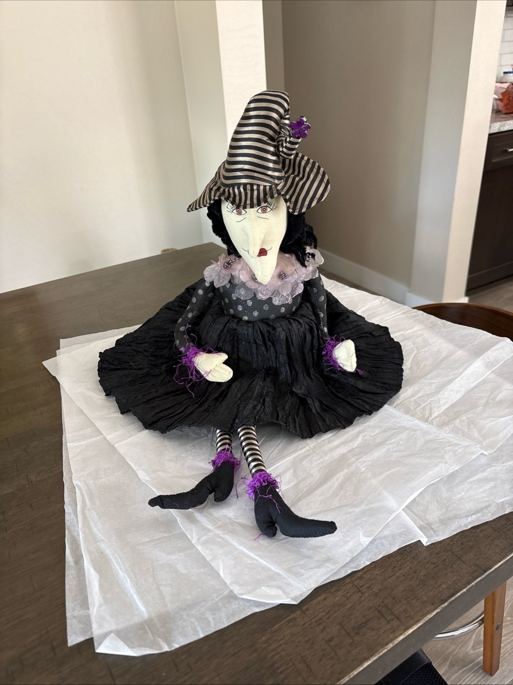 Large 22” WITCH Doll, Fabric, Halloween Decor, Sculpted Face